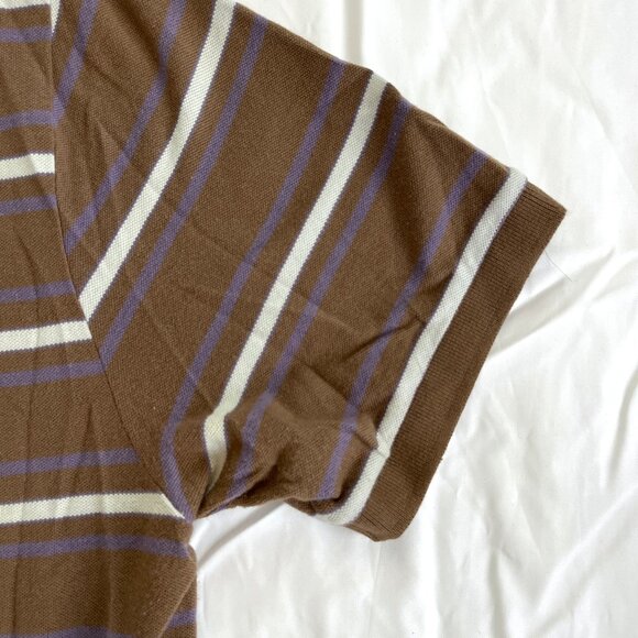 Penguin Polo Stiped Brown Short Sleeve Shirt Medium Y2K Cotton - Picture 10 of 11